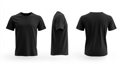 Wall Mural - Black T-Shirt Mockup Front and Side Views Generative AI