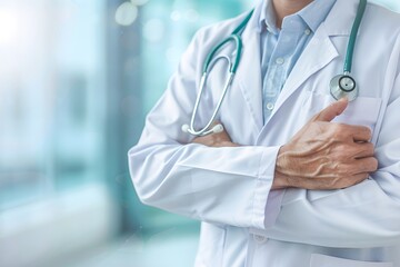 Wall Mural - Professional Doctor in White Coat with Stethoscope, Ready to Assist Patients