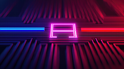 Wall Mural - Abstract neon lit circuit pathway, vibrant blue and red lines with glowing purple shapes representing futuristic technology and digital connectivity.