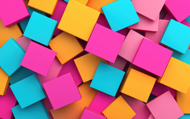 Wall Mural - Vibrant and colorful cubes scattered randomly creating a playful and energetic abstract background. Perfect for design projects or vibrant wallpapers.