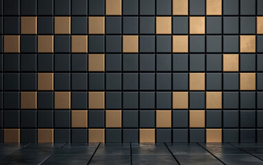 Wall Mural - modern black and gold tiled wall pattern with geometric design, texture background, high contrast, p