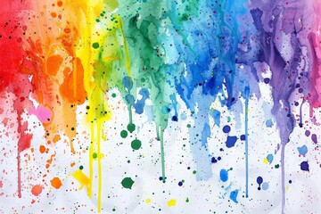 Wall Mural - Hand painted multicolor rainbow ink splash, colorful spots, dirty artistic, paint splatter watercolor background