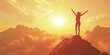 © Lu - Triumphant Woman Embracing Success: Silhouette Leaps Atop Mountain Peak at Sunrise, Symbolizing Achievement, Empowerment, and New Beginnings. Inspirational Concept for Personal Growth, Overcoming Chal