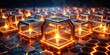 © lapeepon - Hexagonal structures glowing with fiery energy on dark surface, representing technology, transformation, and emergence