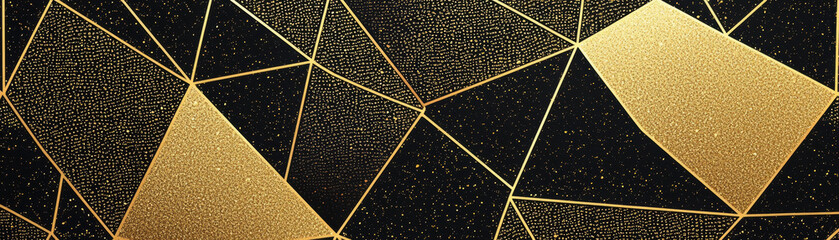 Wall Mural - a sophisticated abstract geometric pattern with gold lines on a black background, creating an elegan
