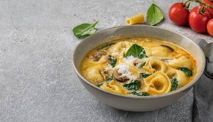 Wall Mural - italian tortellini soup with parmesan cheese