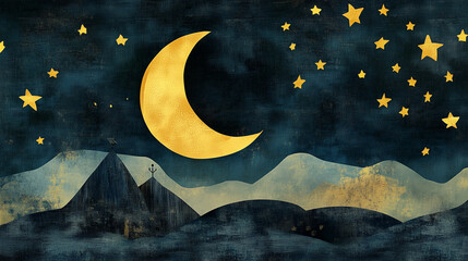 Wall Mural - Illustration moon and night sky wallpaper background