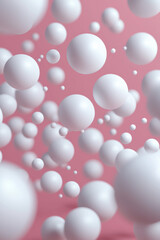 Wall Mural - abstract aesthetic arrangement of floating white spheres on a soft pink background, creating a moder