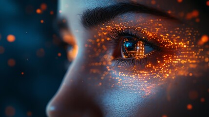 close-up of a human eye with digital data overlay generative ai