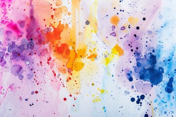 Multicolor ink splash, stain spots, dirty artistic and rainbow paint sprays splatter colorful watercolor background