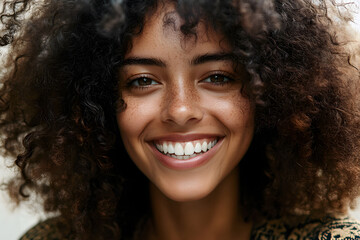 Wall Mural - Portrait of smiling woman with curly hair