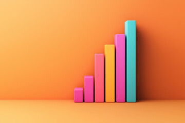 Wall Mural - Colorful bar graph representing growth, success, and data analysis on a vibrant orange background. Perfect for business and finance concepts.