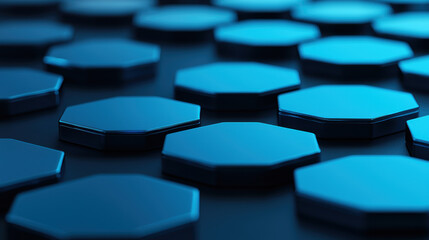 Wall Mural - close-up of blue hexagonal tiles on a black surface, creating a modern and geometric background idea