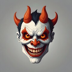 Wall Mural - Cartoon horror devil character face smile. Illustration.