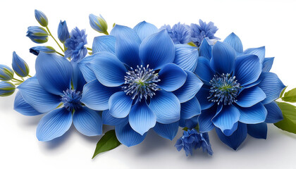 blue decorative flowers isolated white showcasing vibrant colors