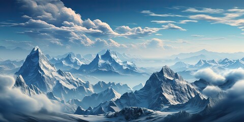 Wall Mural - Winter snow ice mountain rock hill scene panorama. Adventure trip journey explore wild scene view