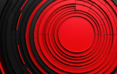 Wall Mural - abstract red and black geometric circular pattern with concentric layers creating a futuristic desig