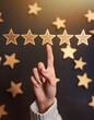 © Marko - hand is pointing at five stars, Giving positive review for client's satisfaction surveys