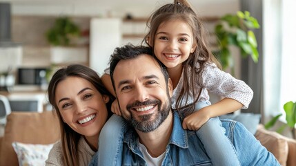 Happy Family Portrait Parents and Daughter Smiling Together