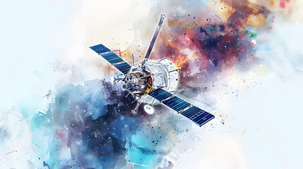 Wall Mural - Satellite Space Element Watercolor Style