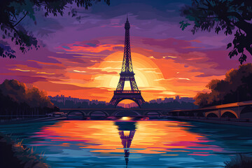 Wall Mural - eiffel tower at sunset in paris, vector