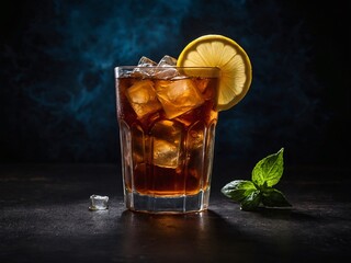 A glass of unsweetened iced tea, set against a dark and mystical background