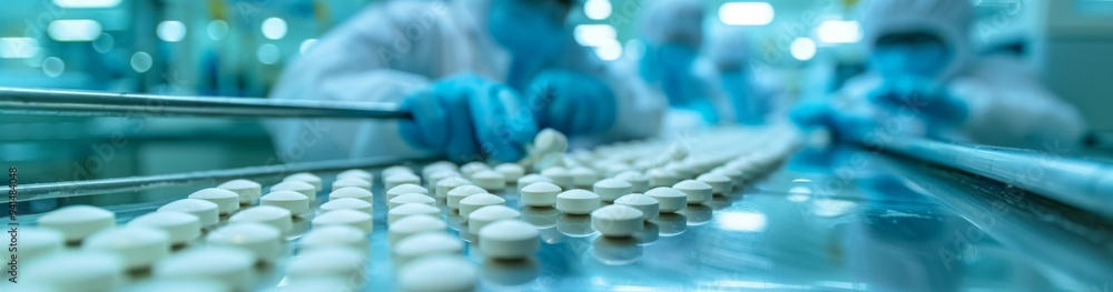 Image depicting the process of tablet manufacturing in a pharmaceutical ...