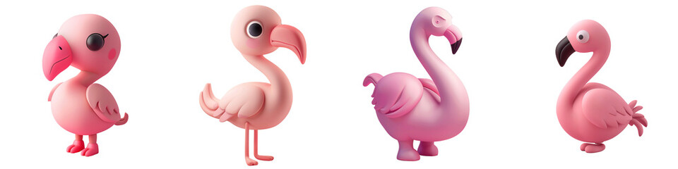 A collection of cute, cartoon-style flamingos in pink hues, perfect for design projects and playful themes.