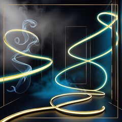 Wall Mural - Abstract design with golden light trails