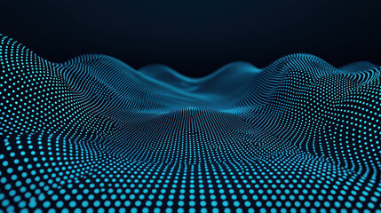 Wall Mural - Abstract digital wave illustration with blue dots on a dark background, representing data visualization, technology, and modern design.