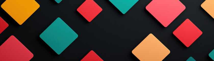 Wall Mural - colorful geometric abstract pattern with red, green, and yellow square shapes on a dark background, 