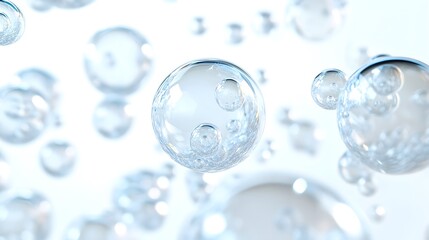 Wall Mural - cg transparent bubble cluster: a cluster of transparent cg bubbles, varying in size, floating on a w