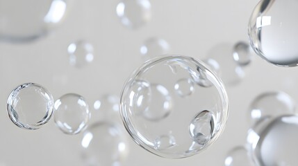 Wall Mural - cg transparent bubble cluster: a cluster of transparent cg bubbles, varying in size, floating on a w
