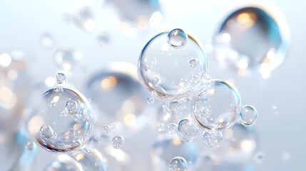 Wall Mural - cg transparent bubble cluster: a cluster of transparent cg bubbles, varying in size, floating on a w