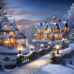 Wall Mural - Winter night in the town. Christmas and New Year holidays concept.