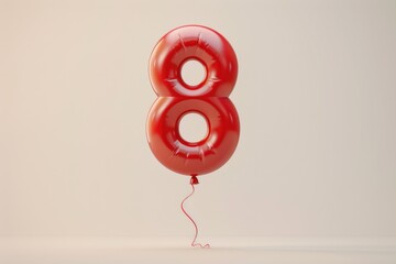 A bright red balloon in the shape of the number eight, perfect for celebrations or decorations