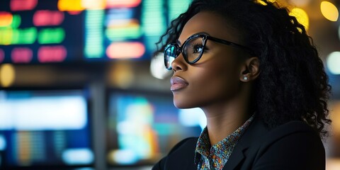 Sticker - African American woman financial trader at work