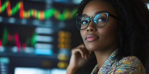 Poster - African American woman financial trader at work 