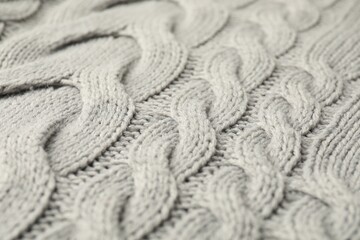 Sticker - Texture of grey knitted fabric as background, closeup