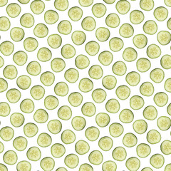 Canvas Print - Round cucumber slices on white background, pattern design