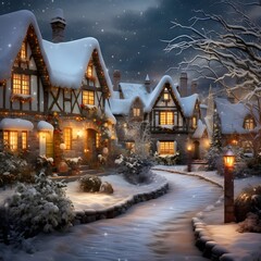 Wall Mural - Winter landscape with snow covered houses. Christmas and New Year concept.