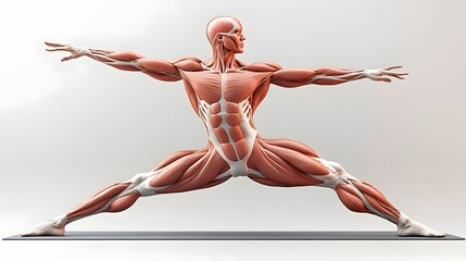 Muscular System in Yoga Pose: An illustration of the muscular system during a yoga pose, highlighting the muscles engaged in balance and stretch. 
