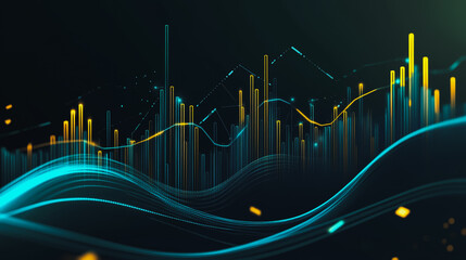 Charts and graphs with statistics for innovation Digital analyzes business potential and predicts future developments in the company's growth. Abstract black background