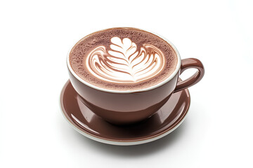 A cup of mocha latte with the picture above, white background