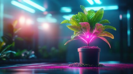 Neon Plant Pot with Colorful Lighting