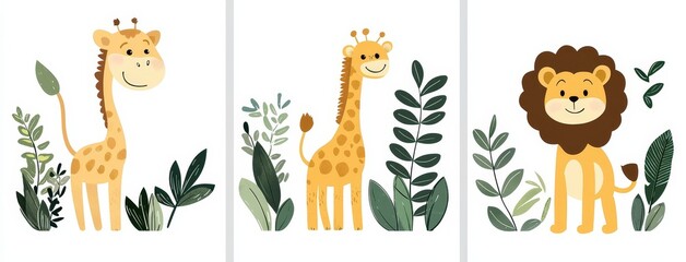 Sticker - Zoo posters, cards, nursery decor, lion, monkey, giraffe, tiger lion, monkey, giraffe, tiger design, animal nursery décor