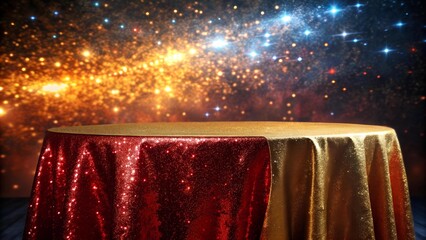 Wall Mural - a luxurious tapestry of red and gold sequins against a starry sky ai generated