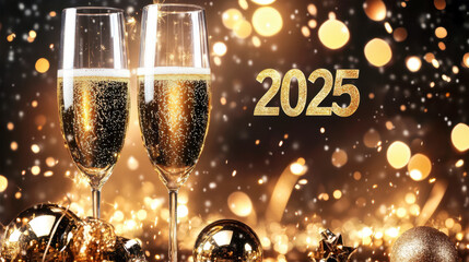 2025 New Year's Eve celebration with champagne glasses