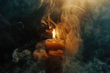 Poster - A lit candle emitting smoke into the air