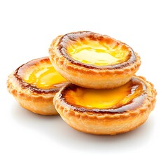 Wall Mural - Macro Shot of Perfect Chinese Egg Tarts on White Background